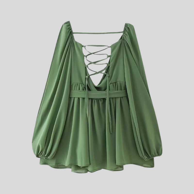Spring Women's Dress Sexy Spice Girl Hollow Lantern Sleeve V-Neck Off-Shoulder Dress