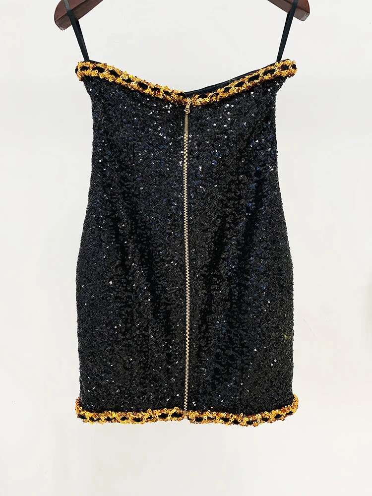 HIGH STREET Newest 2024 Designer Runway Fashion Women's Gold Chains Sequined Strapless Sheath Tube Dress