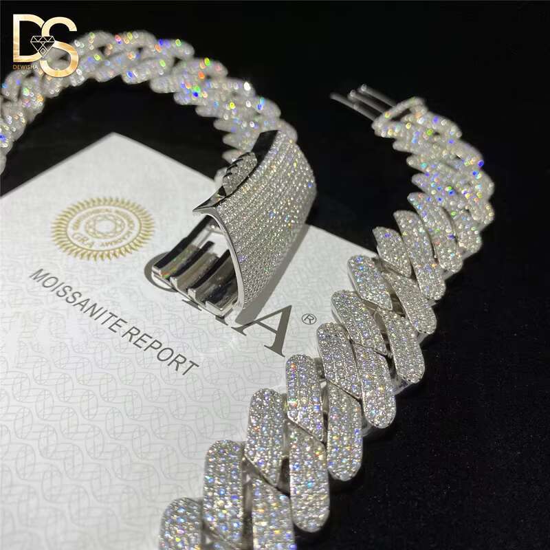 Luxury Hip Hop 18 20 22 Inches S925 Sterling Silver VVS Moissanite Cuban Chain Necklace Men