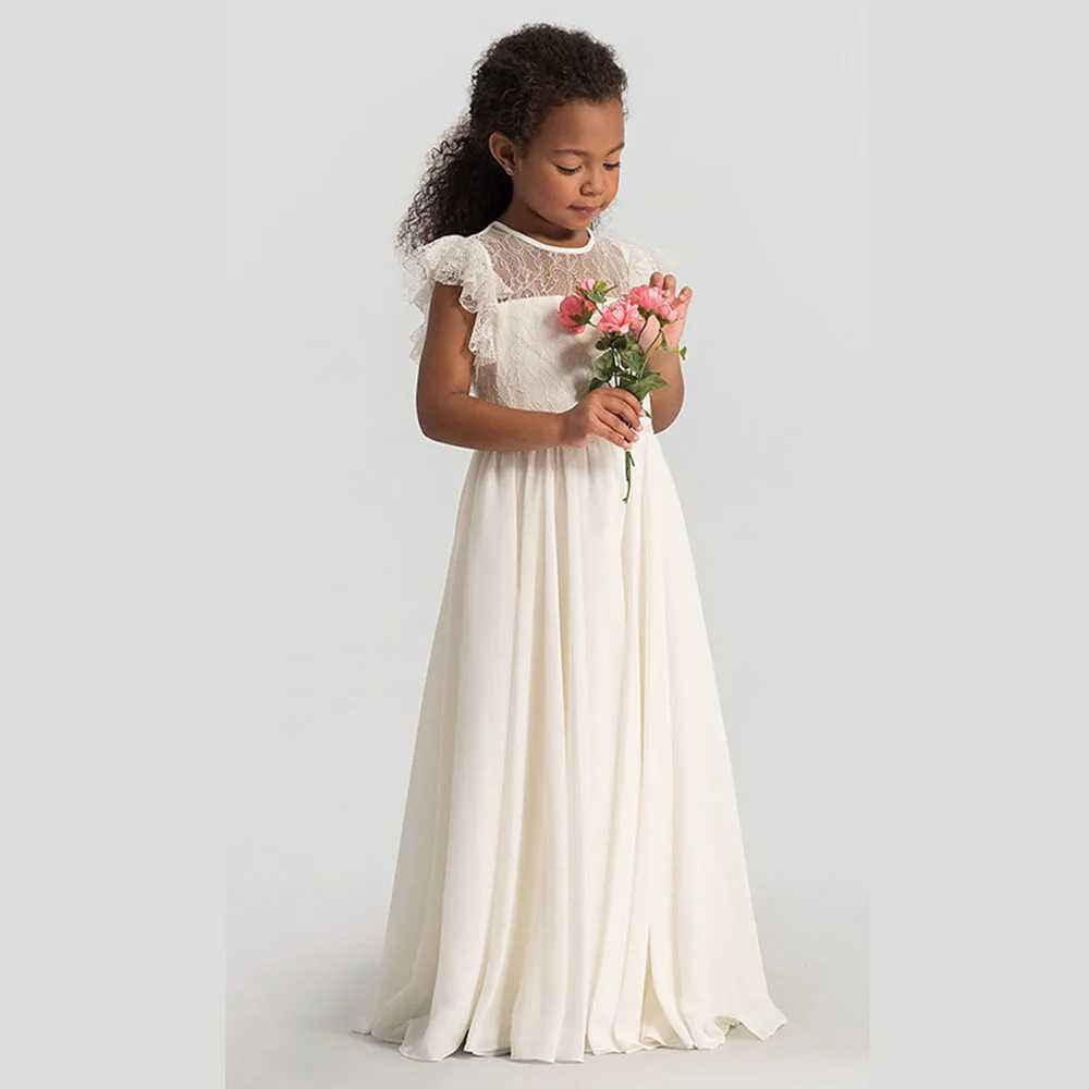 Hetiso Chiffon Flower Girl Dress Hollow Lace Childrens Wedding Performance Par Pageant Dress Teen Bridal Dress 4-13 Years Old W250326