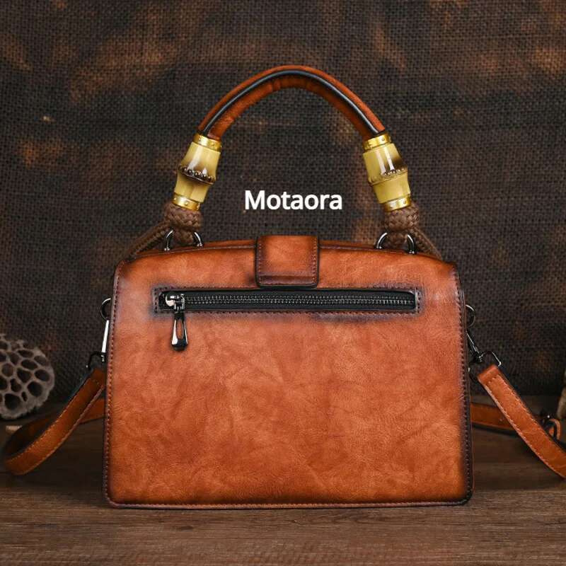 Motaora New Emed Shoulder Bag For Women's 2025 Vintage Handmade Handbag Female PU Leather Big Capacity Crossbody Bags Purse