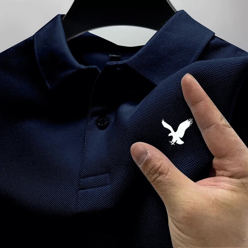 High end mens 100 cotton short sleeved polo shirt summer Korean fashion printed Tshirt business casual clothing 250326