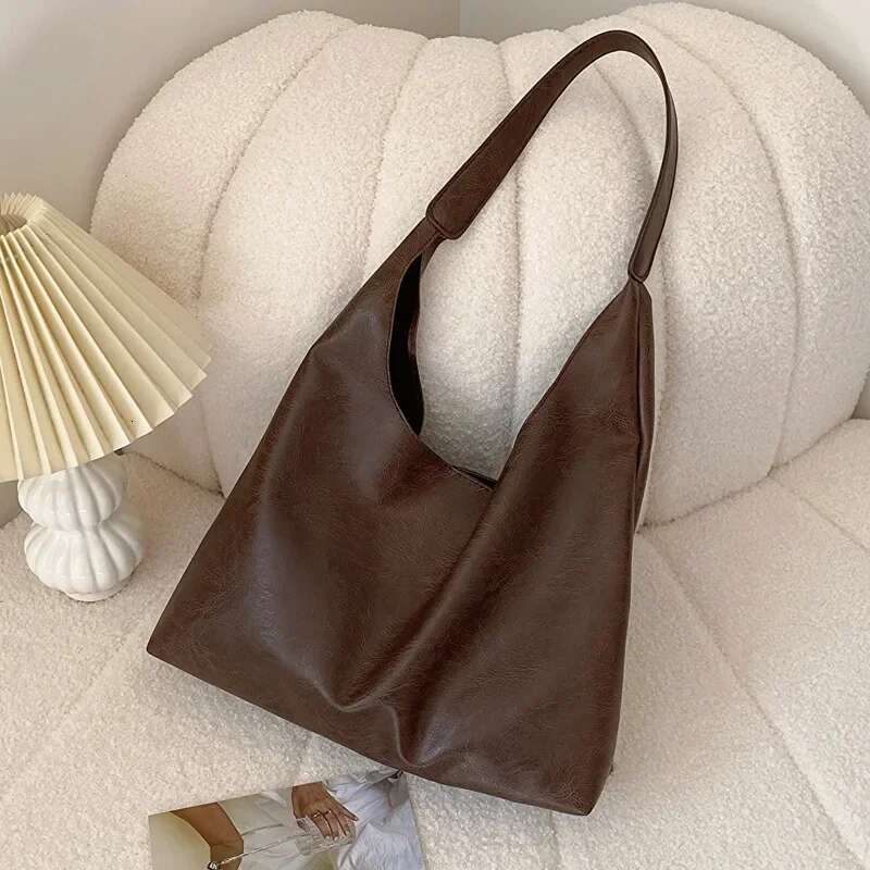 Lightweight PU Soft Leather Tote Large Capacity Women Big Shoulder Underarm Bag Hasp Closure Casual Style Commuting Bags