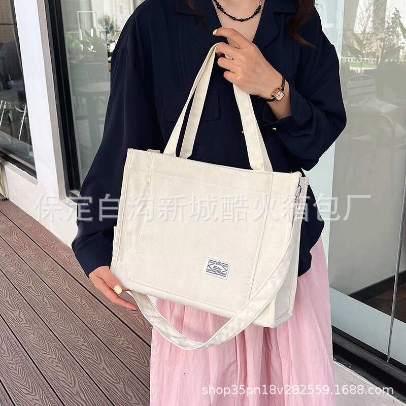 Computer corduroy shoulder handbag, 2024 new tote Korean version, fashionable Sen series crossbody bag, large capacity