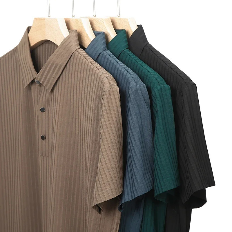 Mens Ice Silk Polo Shirt Collar Hollow Short Sleeve Breathable Business Fashion Tshirt Clothing Summer 250326