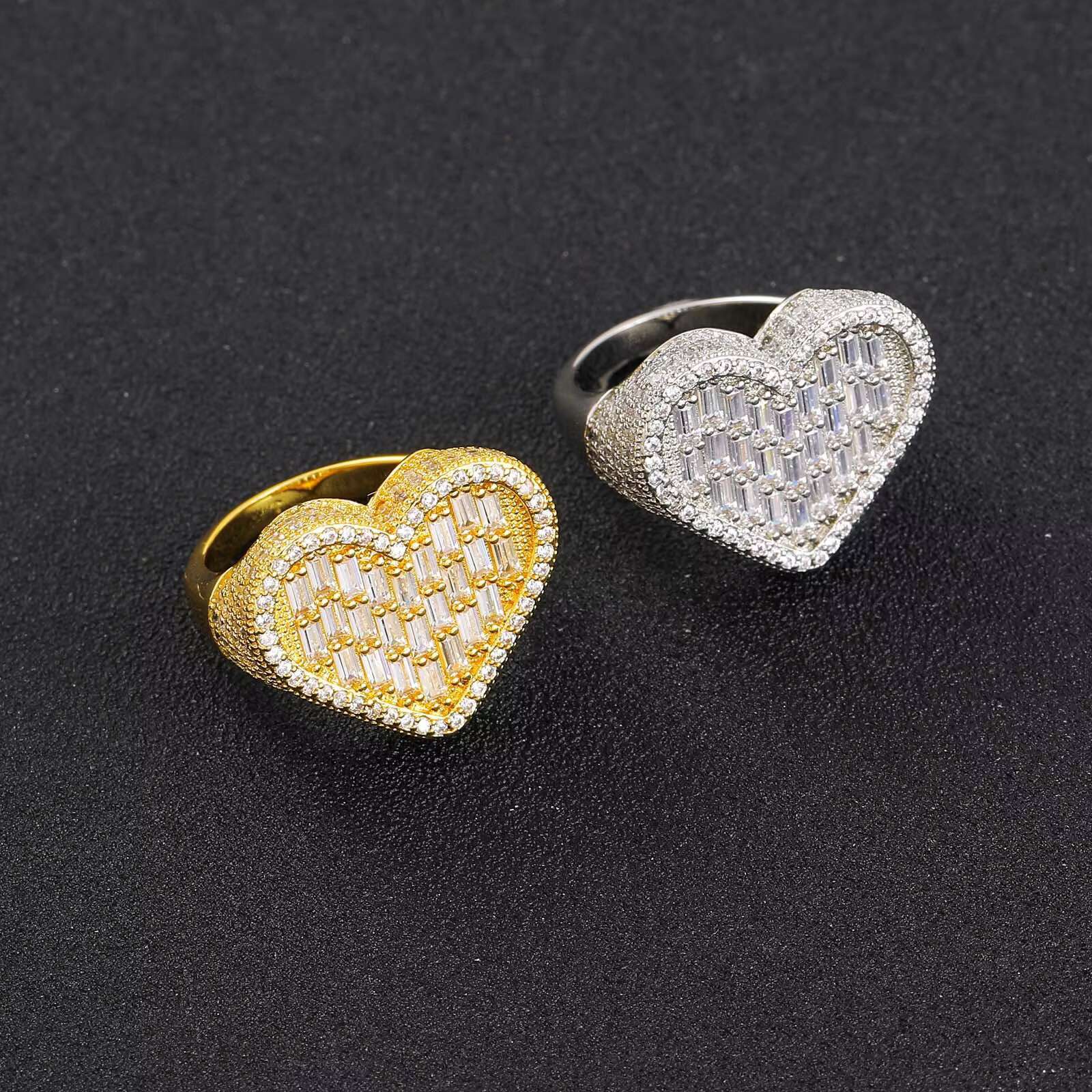 Meisa New European American Street Trendsetters Vertical T-Square Love Ring Personalized Hip-Hop Copper Zircon Moissanite Ring