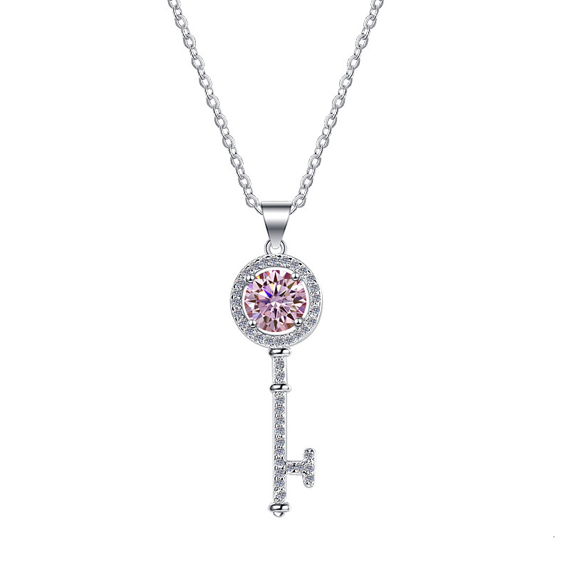 S925 sterling silver necklace key color pendant D color moissanite 1 cara collarbone chain