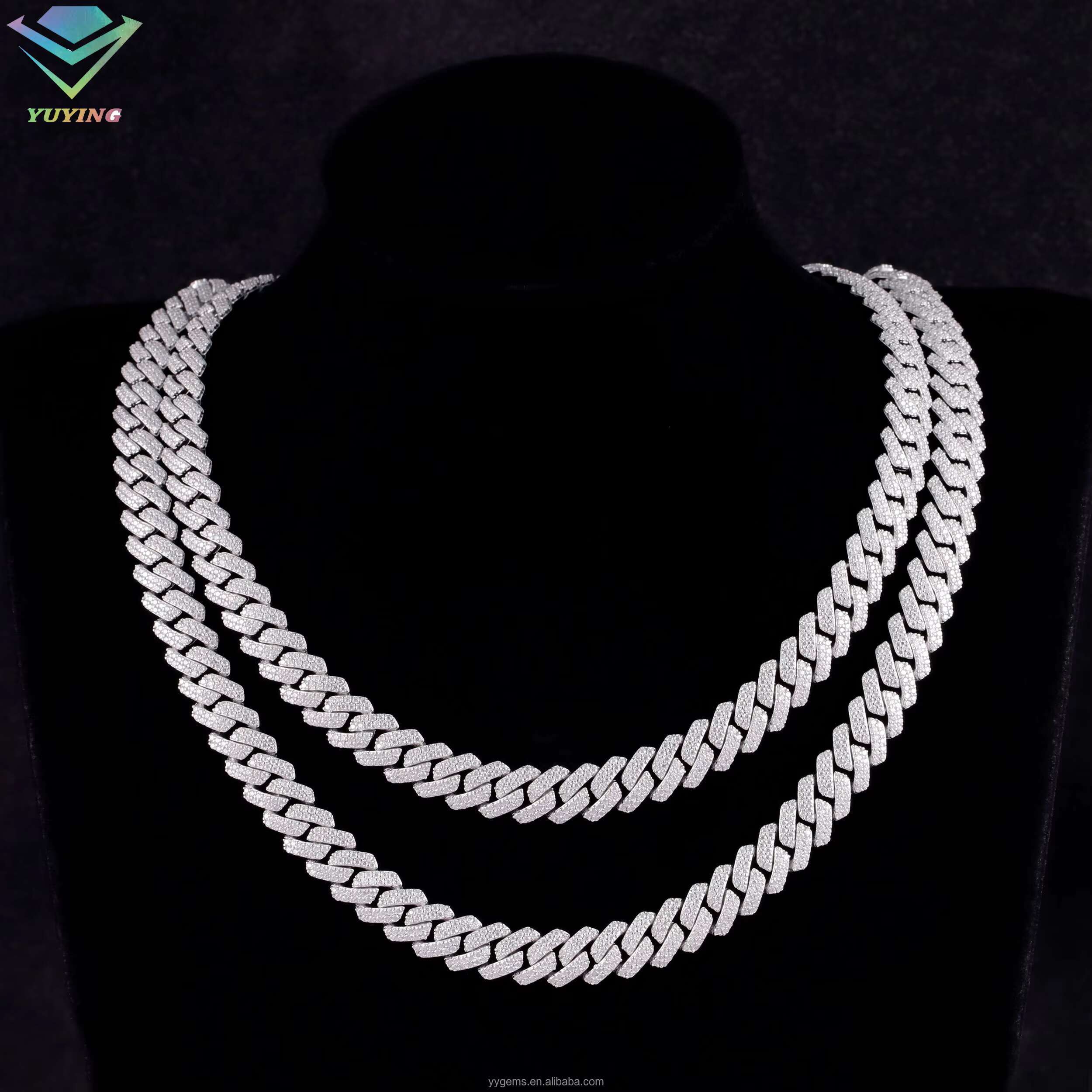Bestest Selling Wholesale Price 925 Sterling Silver Necklace Hand Set VVS Moissanite 18K Gold Plated 10MM Cuban Link Chains