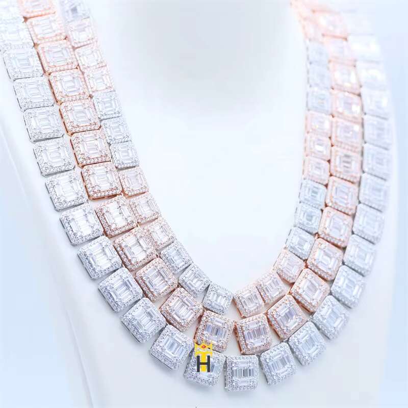 Moissanite Diamond Chain 925 Silver Hip Hop Jewelry baguette Chain Iced Out Clustered Tennis Necklace Chain