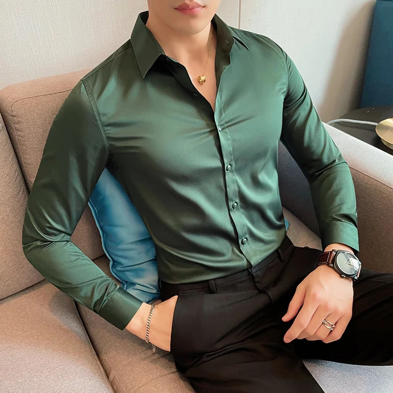 10Color highquality solid dress mens simple long sleeved slim fit business shirt social casual Plus size 5XLM 250326