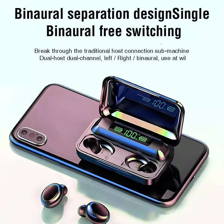 Waterproof True Wireless Tws Game 5.0 Bluetooth Earphones F9-5 Stereo LED Digital Display Earplugs In Ear Power Supply