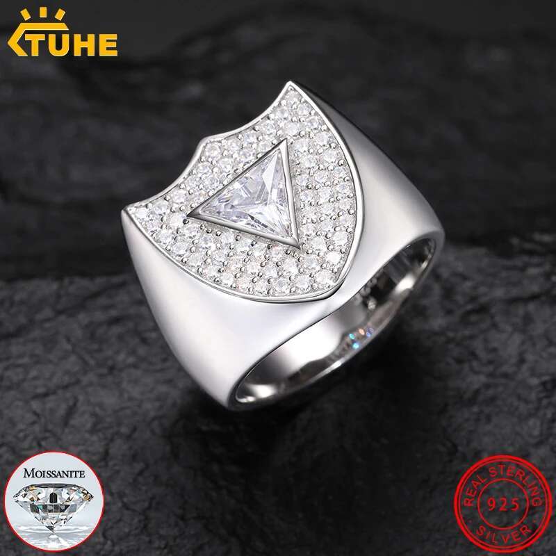 Real 925 Silver Classic Ring Iced Out Custom Moissanite Diamond Rings For Men Real Gold Plated Hip Hop Charm Jewelry Gifts