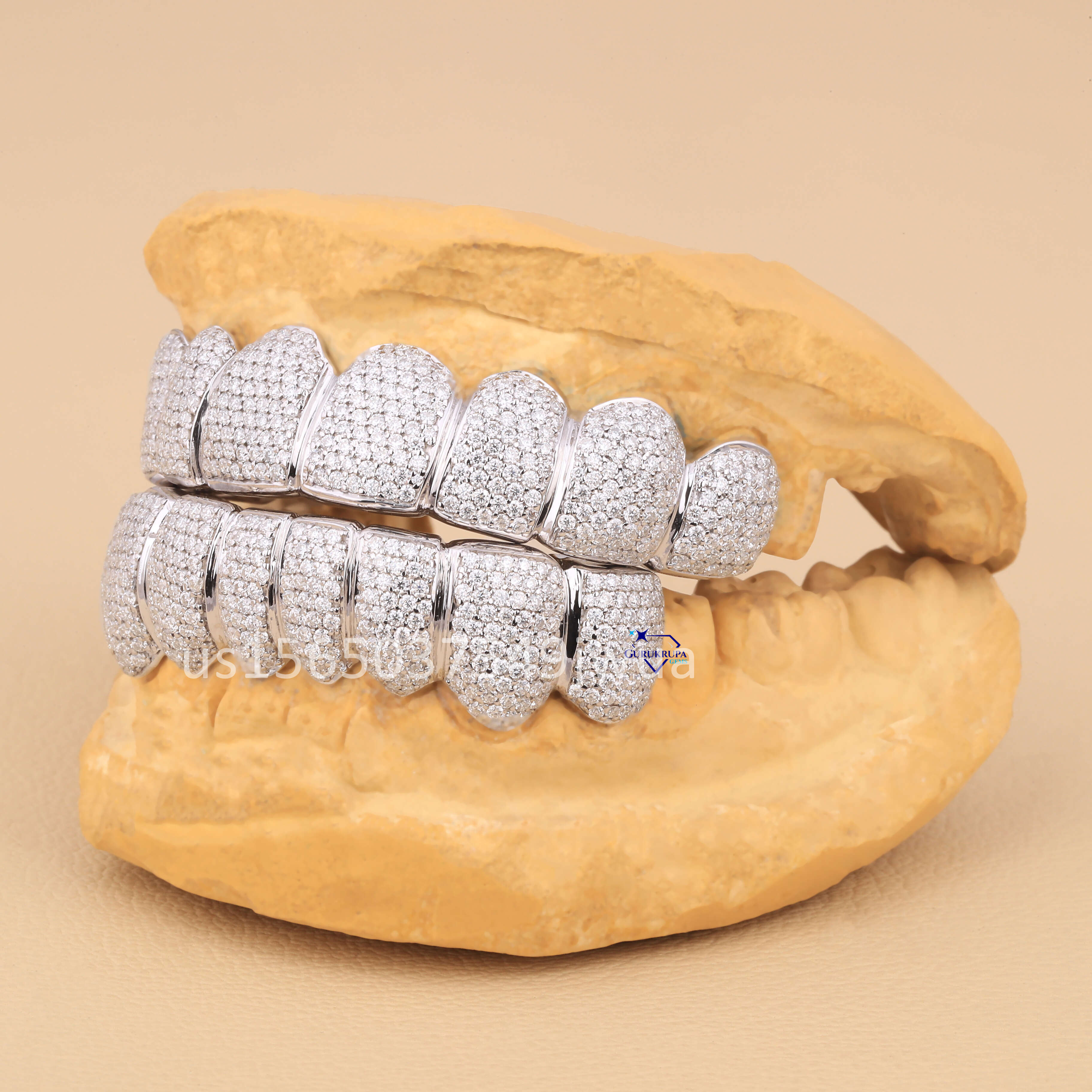 14 Kt White Gold Moissanite Luxury Hip Hop High Quality Fancy Round Brilliant Cut Dental Tooth Grillz for Men Women