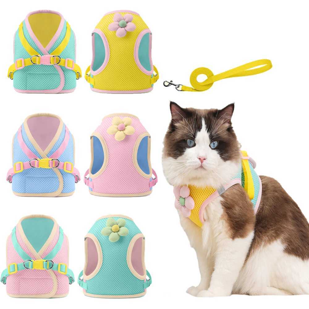 Two tone summer cat and dog harness set with reflective and breathable chest strap suitable for small dogs and cat pet accessories X250326