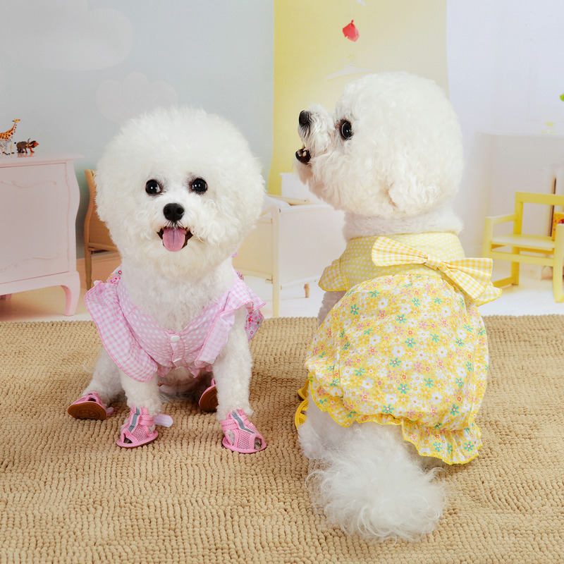 Bowknot Princess Puppy Dog Dress Floral Vest Skirt Summer Pet Dress Dog Cute Rosette Dress Apparel for Puppy Cat Pet, Cool and Breathable in Summer XS