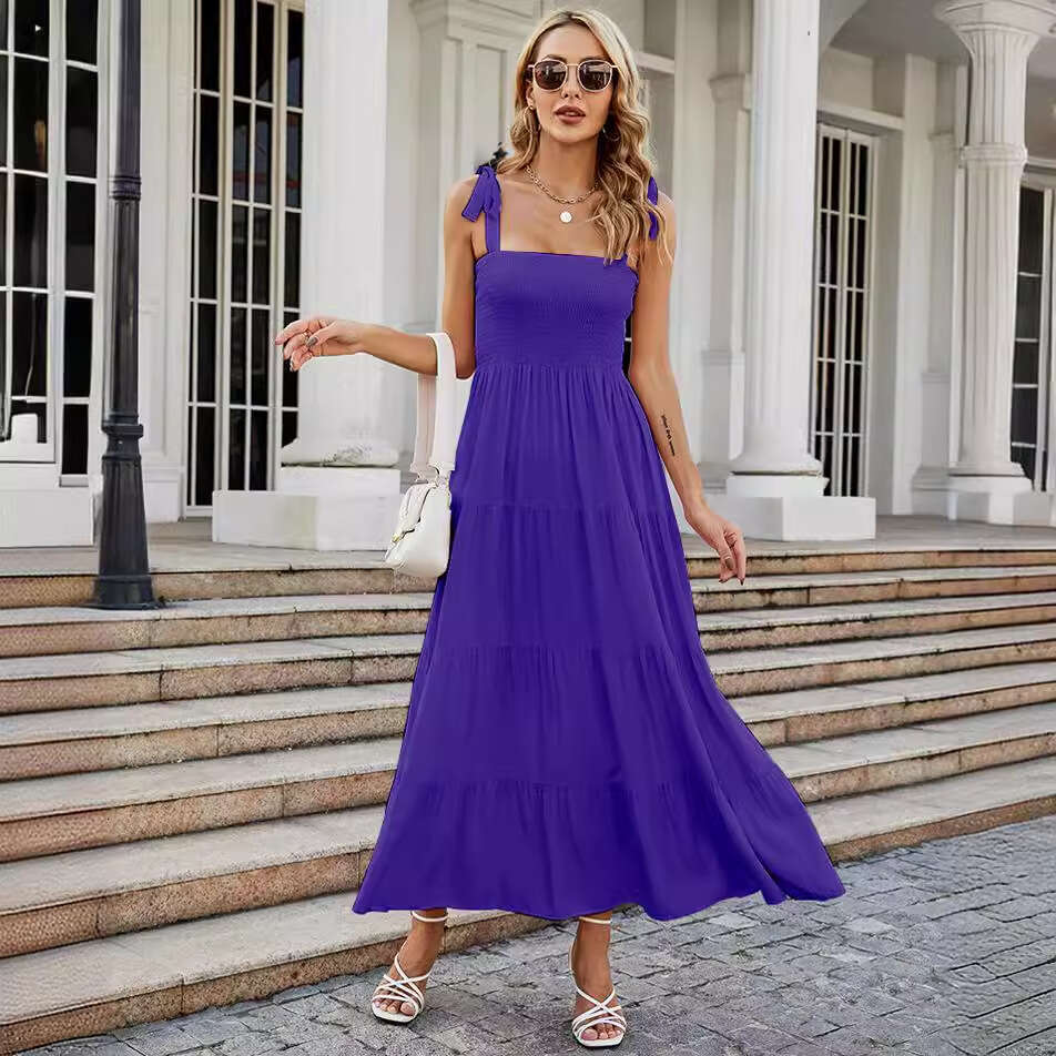 Womens white dress Vestidos De Noche casual dresses for women Dress 2025 Summer Womens New Commuter Sleeveless Hot Girl Printed Long Strap Dress Women