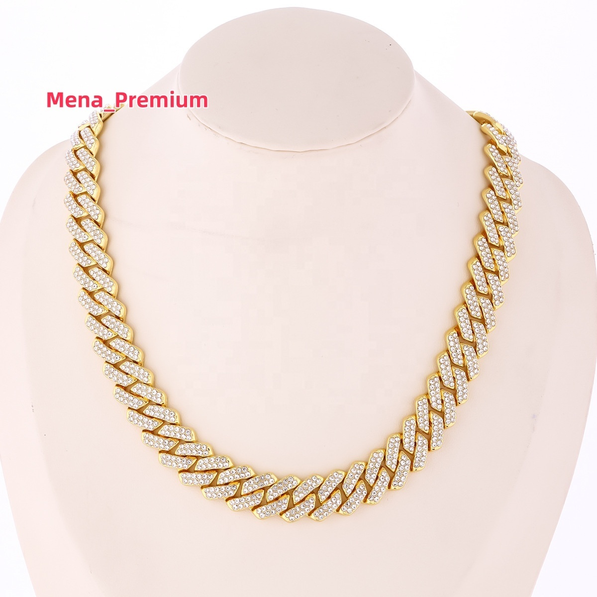 Custom Fashion Jewelry 18K Gold Plated Alloy 14MM Chunky Chain Necklace Full Diamond Zircon Cuban Chain Link Necklace Women Men