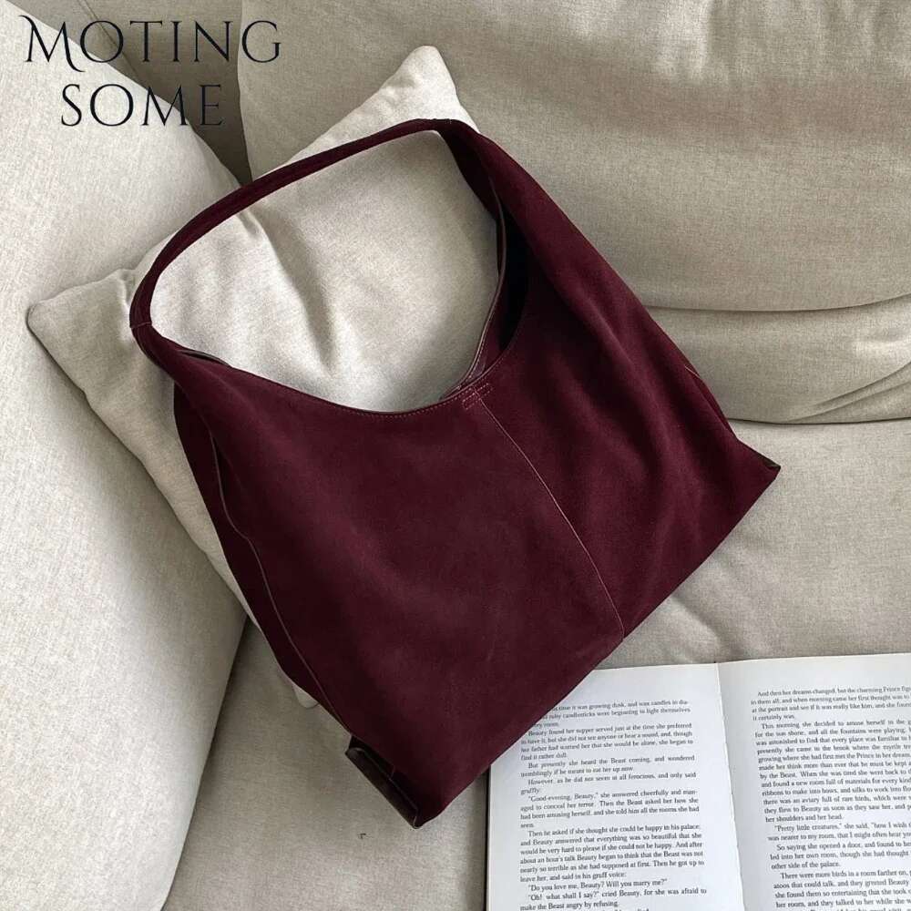 Motingsome Oversized 42Cm Women Bag Saddle Purses 100% Natural Suede Leather Causal Tote Rommy Commuting Purse 2024