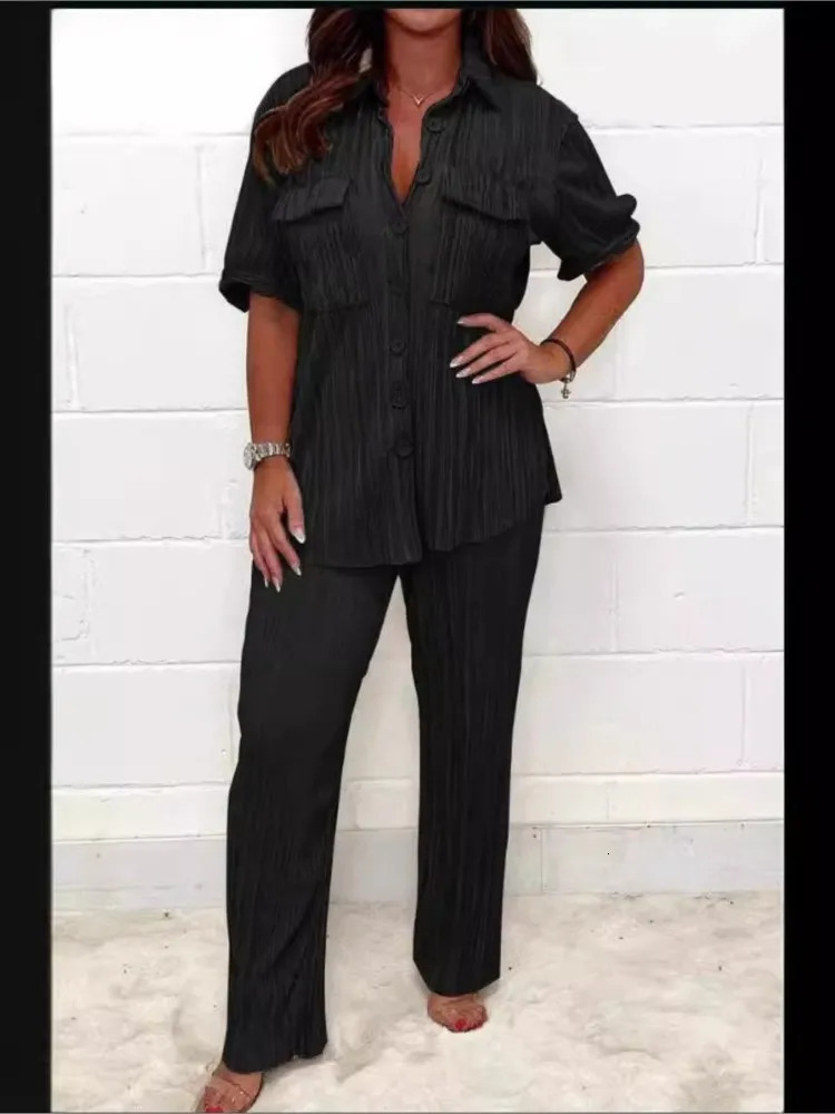 Elegant Solid Color Womens 2-piece Set Spring/Summer Long Sleeve Shirt and Pants Set Womens Casual Set 250321