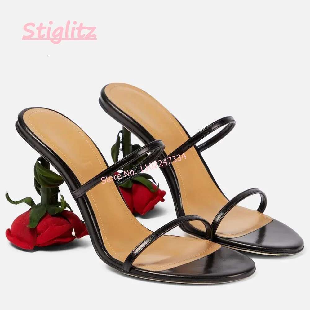 Rose High Heel Slippers 2024 Round Toe Solid footwear Elegant Comfortabl Outsize Casual Shoes