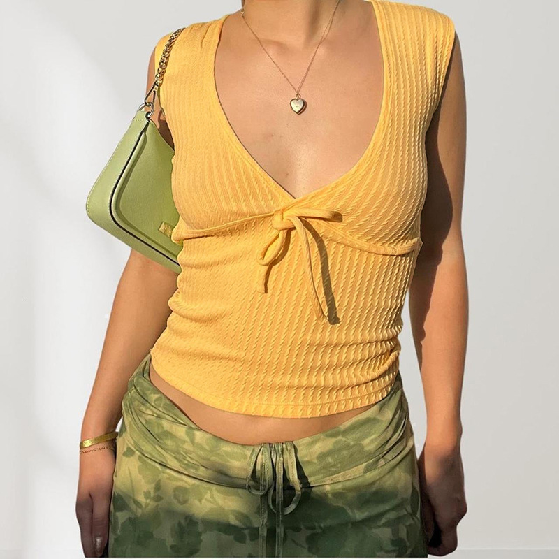 2025S Fashion Designer Y TP Women S Spring Summer New Collection Solid Color Low Neck Sleeveless Vertical Texture Tight Tank Top T Shirt