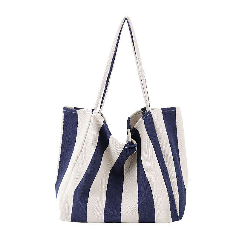 d2 Korean version of artistic handbag, simple fresh striped canvas bag, casual and fashionable, large capacity single shoulder women's bag