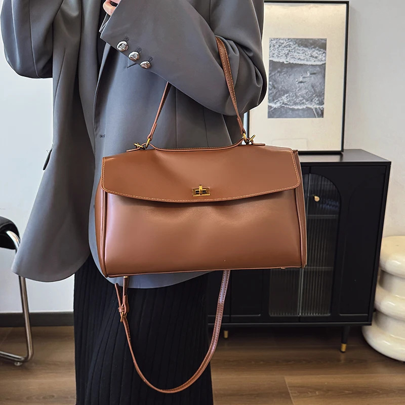 ed Shoulder Bags y Women Soft PU Leather Solid Color Large Capacity Shopper Latest ner Handbags 250320