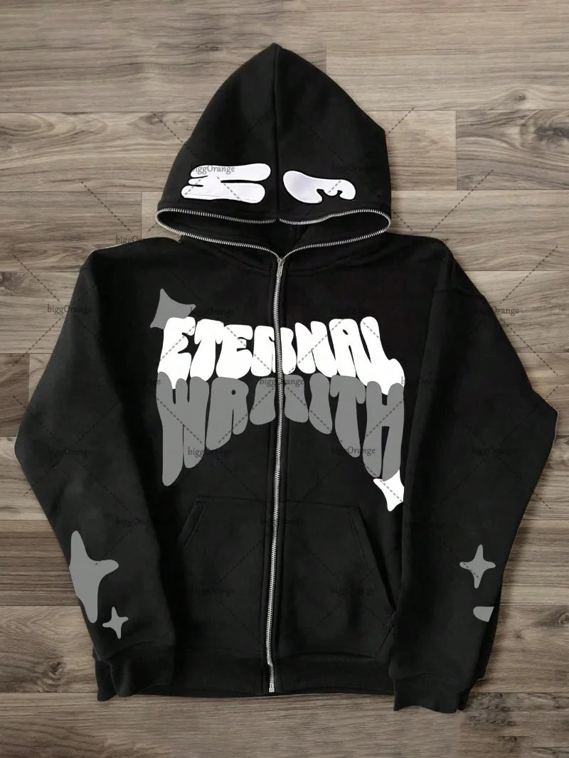 Hip hop Trendy Streetwear Jacket Vintage Harajuku Y2K Star Print Oversized Sweatshirt Colorful Punk Casual Loose Zipper Hoodie Mens 250324