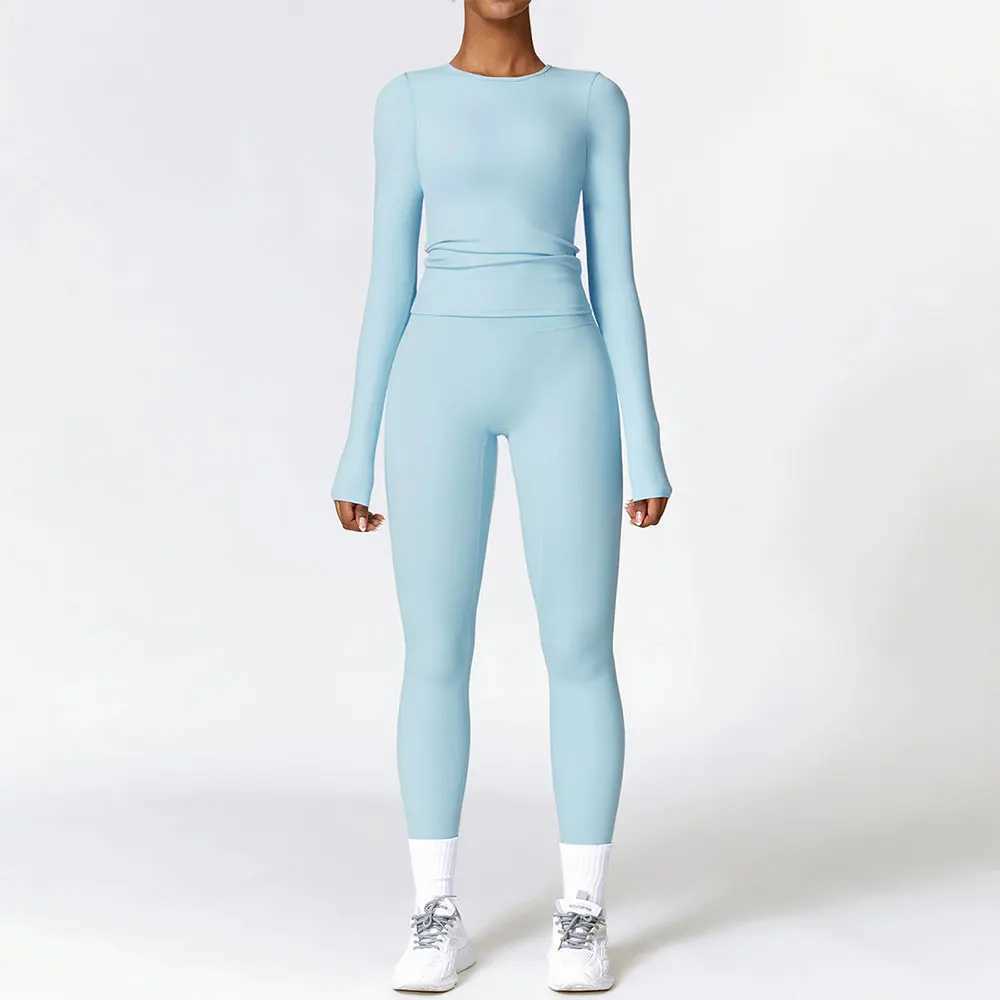 2PCS seamless yoga set womens exercise set sportswear gym clothing fitness long sleeved crop high waisted tight fitting sportswear W250326