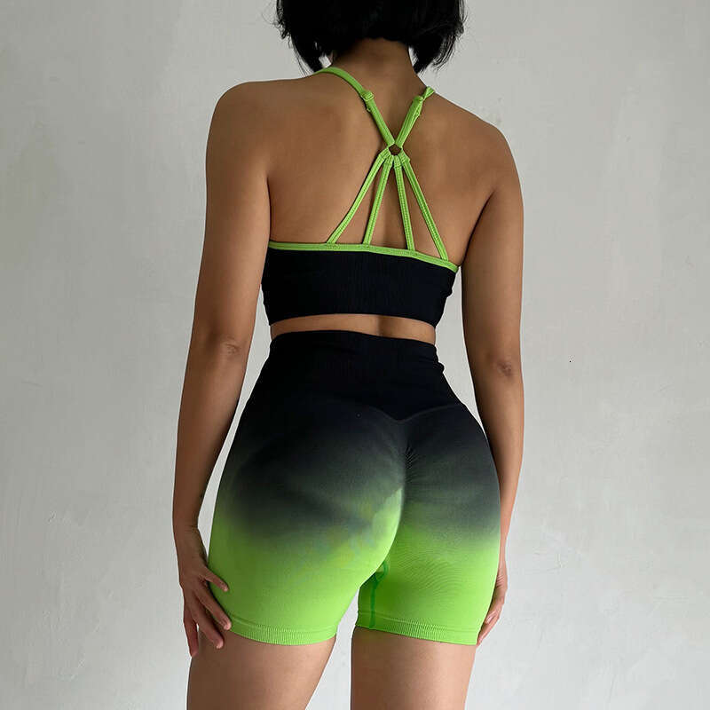 Women Yoga Pants Internet Celebrity Yoga Women S Gradient Set Running Shockproof Sports Bra Hip Lifting Shorts Fitness Set