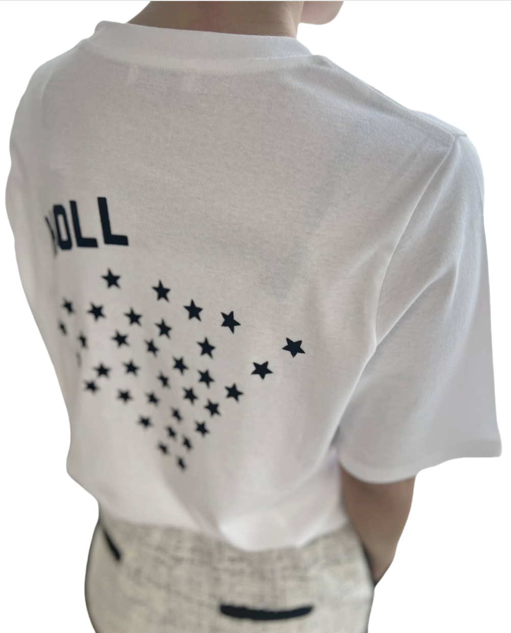 2025 Summer Back Letters Stars Print T-shirt Cotton White Women's Short Sleeve T-Shirt Fashion Streetwear Casual O-Neck Pullover Top