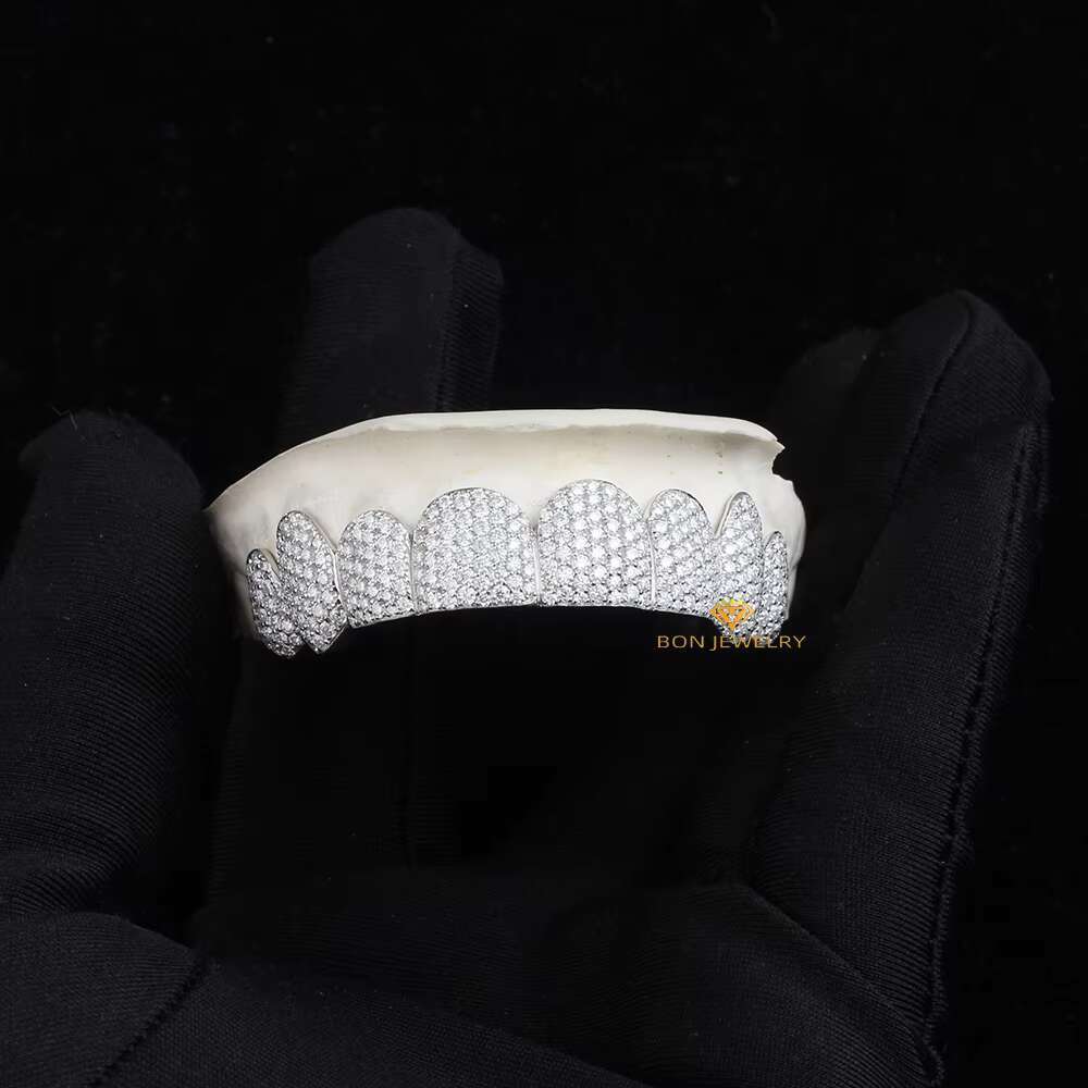 Hot Sale Custom S925 Silver Iced Out VVS Moissanite Grillz Teeth up 8 Down 8 Can Diamond test Men Hiphop Jewelry