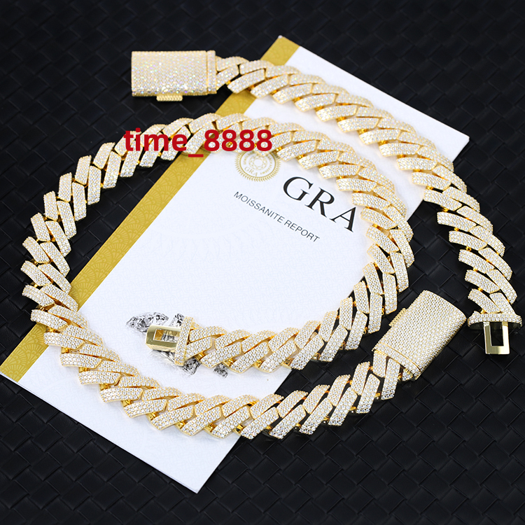 Rts Hip Hop VVS Moissanite Chains for Men GRA Moissanite Cuban Link Chain 925 Sterling Silver Gold Plate Fine Jewelry Necklaces
