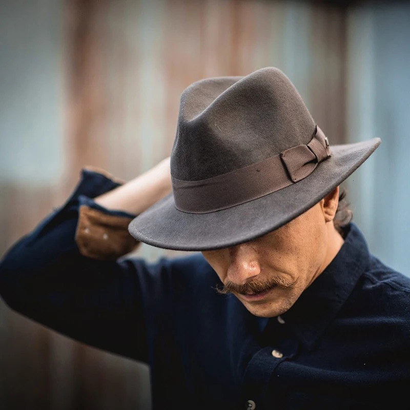 Mens Fedoras Hat and Womens Jazz Hat with Bow Elegant Spring Black Wool Blended Hat Outdoor Casual Felt Hat 250325