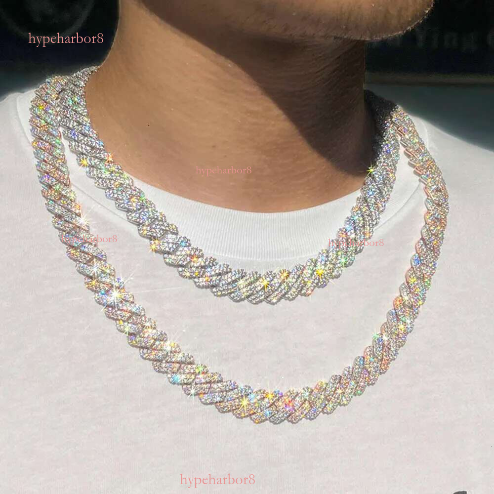 pass tester fashion gra moissanite dia 8mm-20mm wide 2rows solid sier cuban k chain for rapper hip hop necklace gift accessories