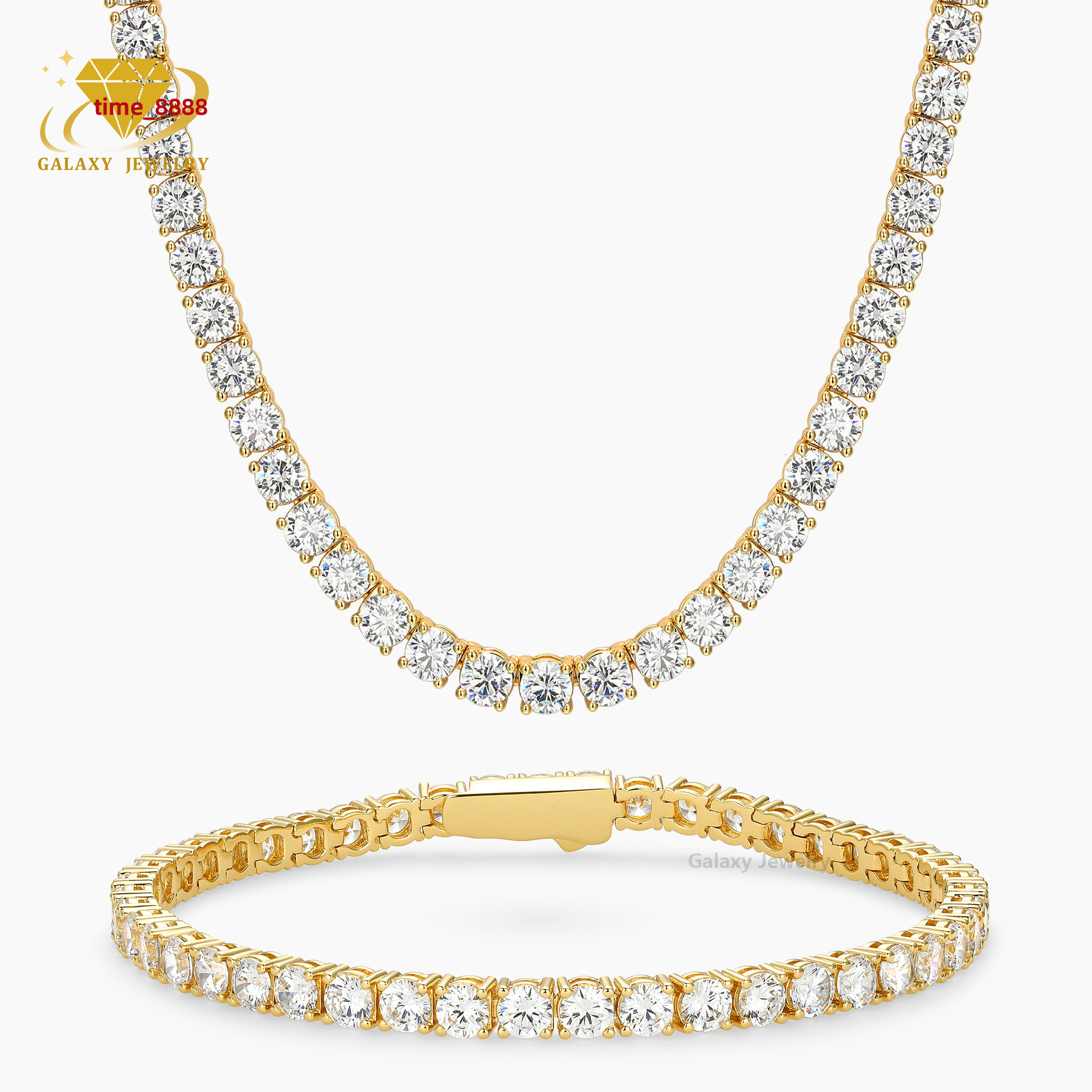 Fashion Jewelry Tennis Chain Custom 10K 14K 18K Solid Gold Iced Out Moissanite Diamond Tennis Chain Bracelet Necklace Men Women