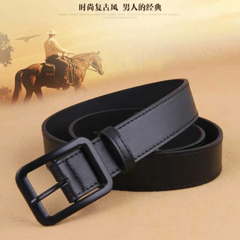 Mens casual simple black thin waistband mens retro needle buckle jeans strap W250326