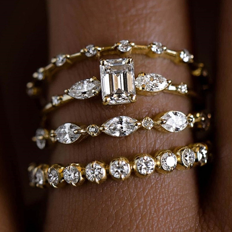 Size 5-12 Ins Top Sell Wedding Rings Sparkling Luxury Jewelry 18K Gold Fill Princess Cut White 5A Cubic Zircon CZ Diamond Party Women Bride Ring Set G