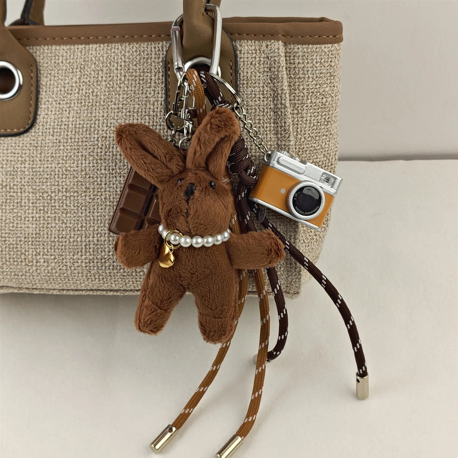 2025 Cute Rabbit Cartoon Plush Doll Bag Pendant Rabbit Camera Keychains Schoolbag Accessories Gift 250325