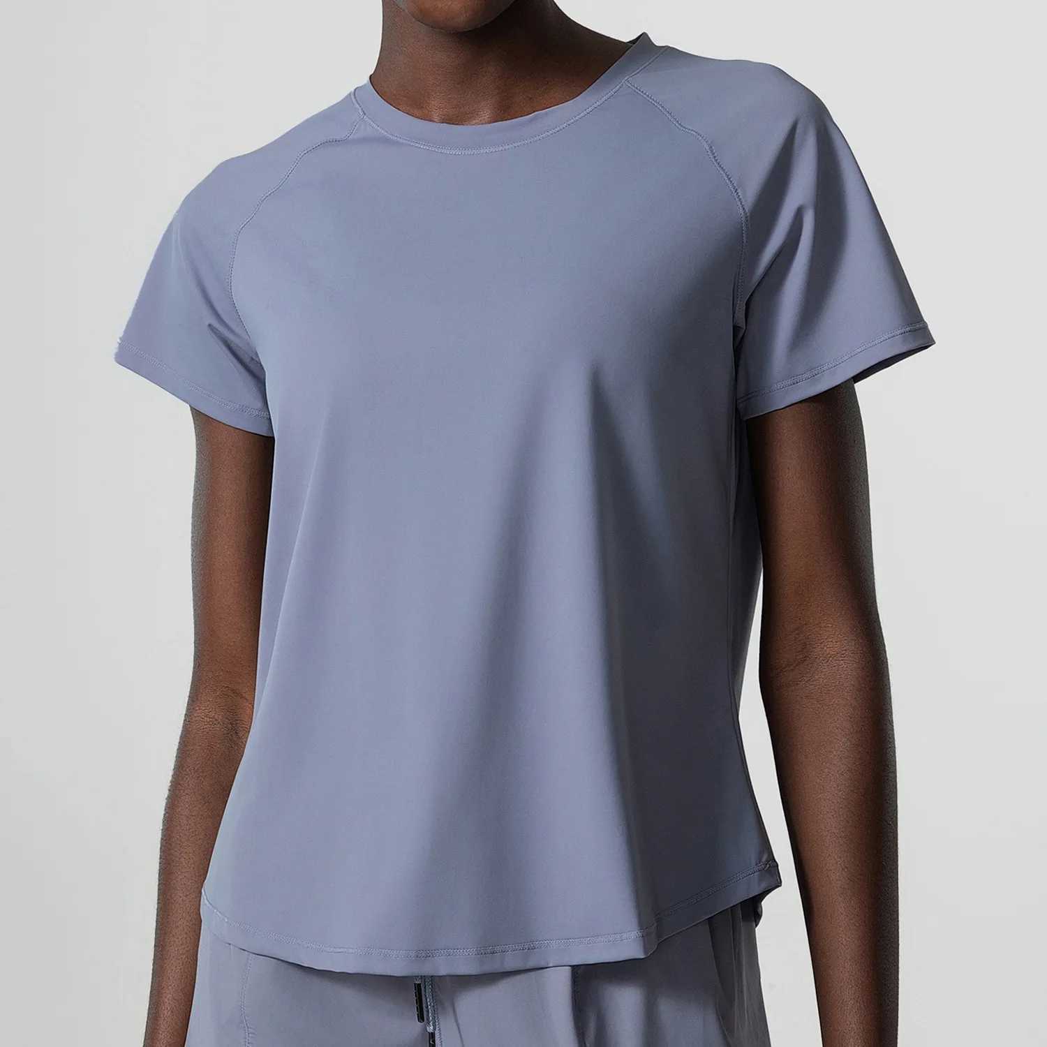 Summer short sleeved yoga T-shirt womens round neck gym running top loose breathable quick drying sports shirt womens sports shirt W250326
