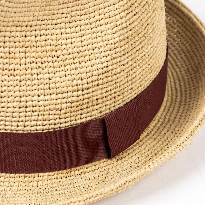 Big Size Summer Jazz Raffia Sun Hat for Man Women Hand Woven Natural Panama Straw Hat Outdoor Beach Vacation Casual Hat 250326