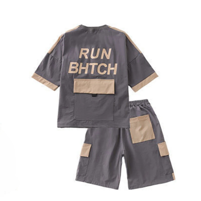 Summer Teenage Boy Short Sleeve Clothes Set Children Letter Print Top and Bottom 2 Pieces Suit Kid T-shirts Shorts Tracksuit 250326