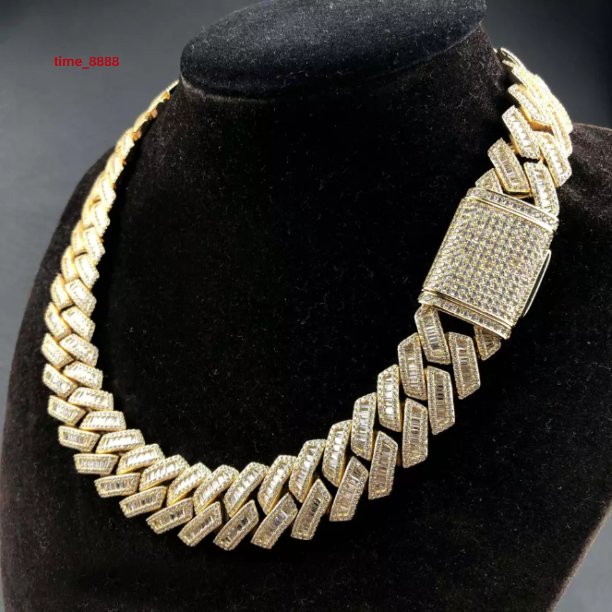 Best Quality Customized 20 mm Cuban Link Moissanite Diamond Chain 925 Sterling Silver Yellow White Gold Diamond Chain