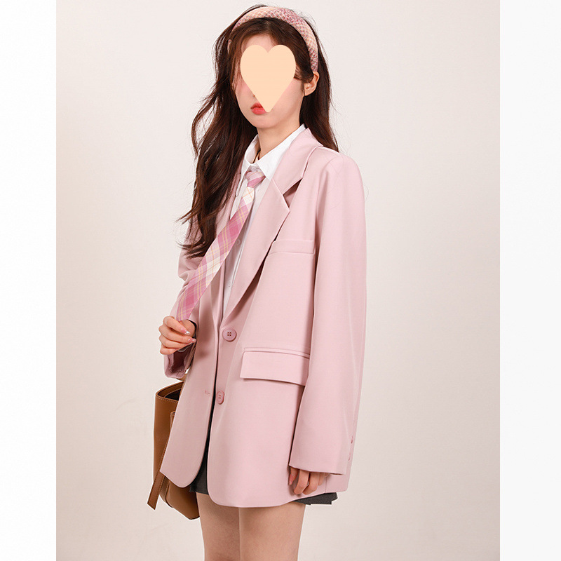 K3252Elegant Pink Loose Fit Women's Suit Jacket - Perfect for Students in Spring and Autumn Season