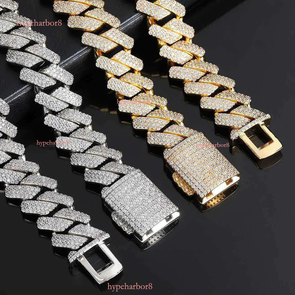 Wholesale Vvs Moissanite Dia Hip Hop Jewelry Necklace 20mm Ice Out Miami Cuban k Chain S Sier Bracelet
