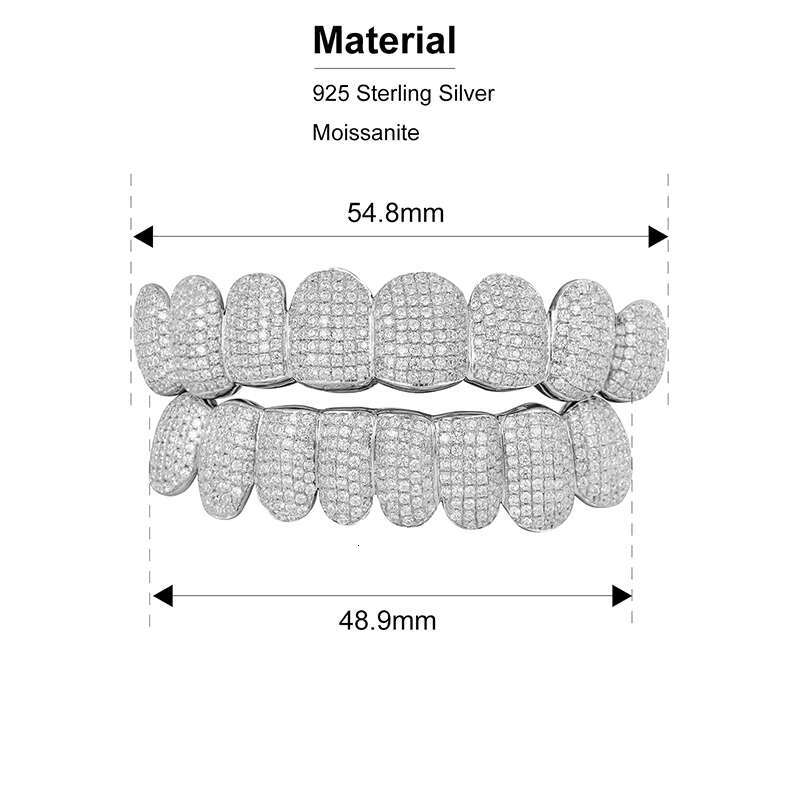 Icedminer Custom Silver Real Diamond Bling Tooth Grills for Men Jewelry Pass Test Moissanite S925 Silver Teeth Grillz