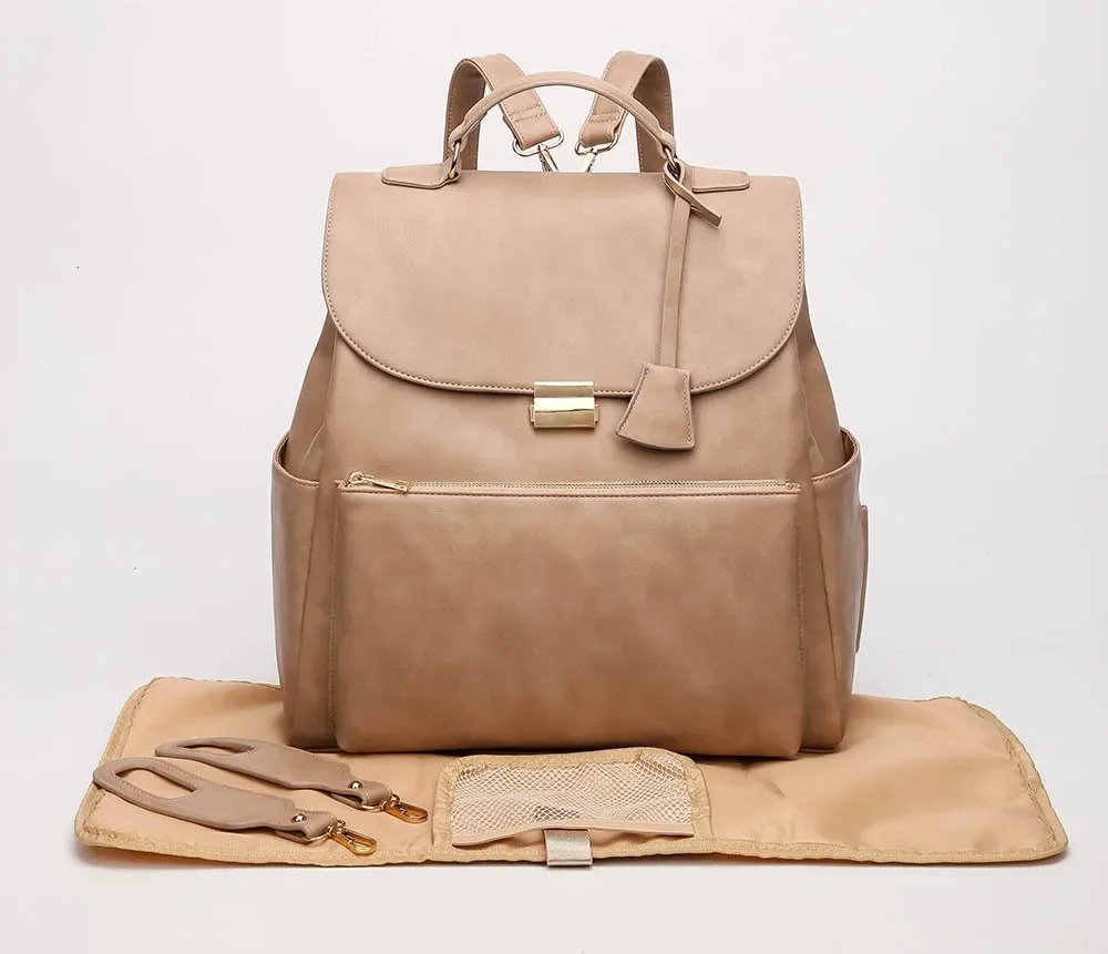 Waterproof Diaper Bag for Mommy Maternal PU Leather Nappy Backpack Baby Infant Organizer Changing Nursing Mom Pram Bag to Care 250325