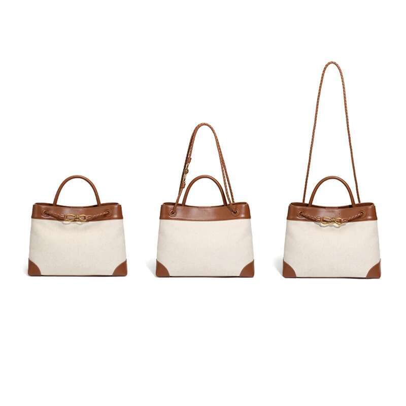 2024 Women's Large Contrast Color Canvas Attractive Simple Retro Handheld Crossbody Tote Bag Woman Ladies Bags Trend Y2k