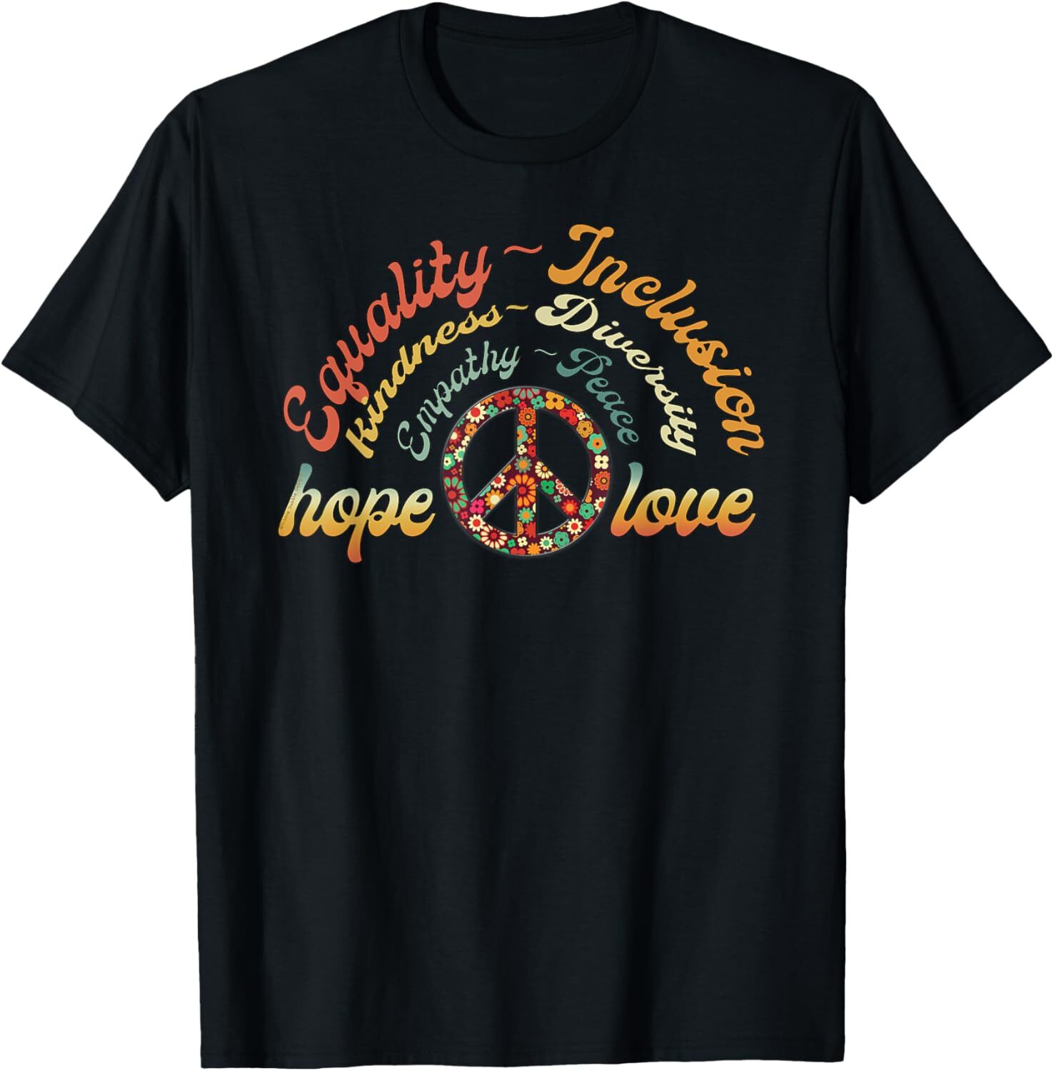 T shirt for Mens Retro LOVE Equality Inclusion Kindness Diversity Hope Peace Graphic Tee Casual Tops Clothes Short sleeve