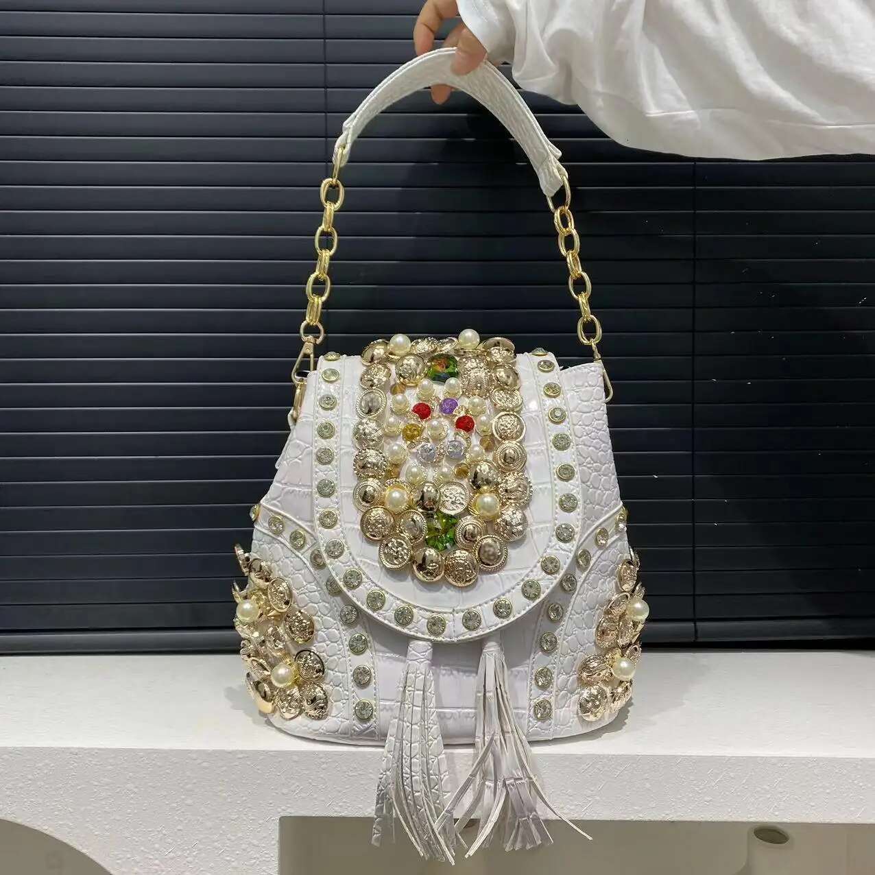 Women's Fashion Dia Handbag Elegant Evening Beaded Light Backpack Crossbody Bag
